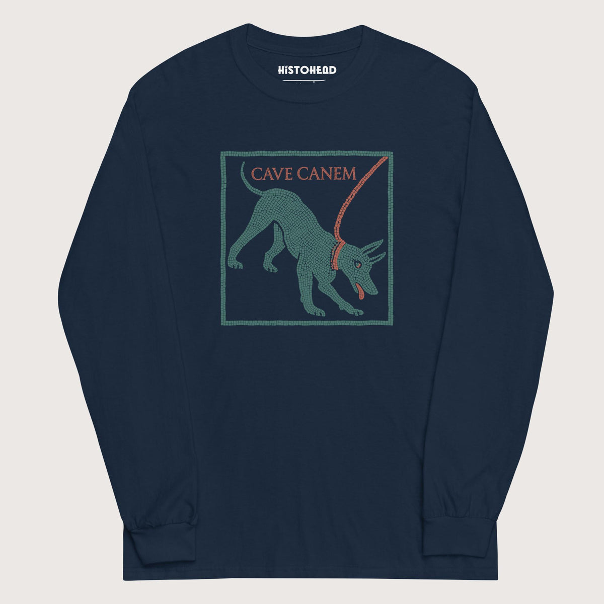 Navy Cave Canem Pompeii Mosaic - Long Sleeve - history buff gift by HistoHead