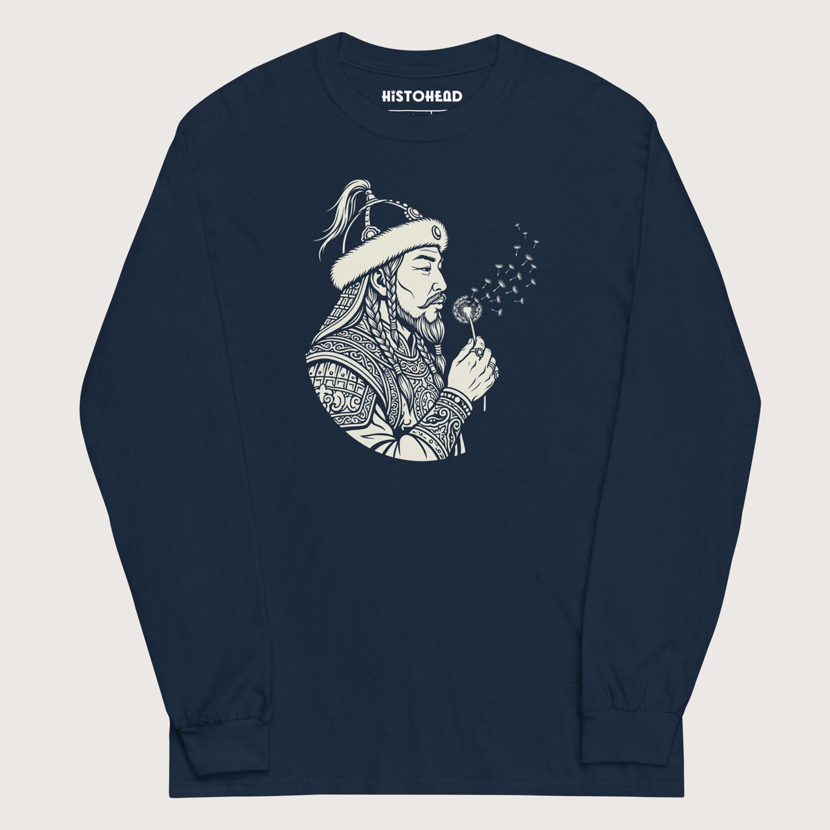 Navy Genghis Khan Blowing Wishes - Long Sleeve - history buff gift by HistoHead