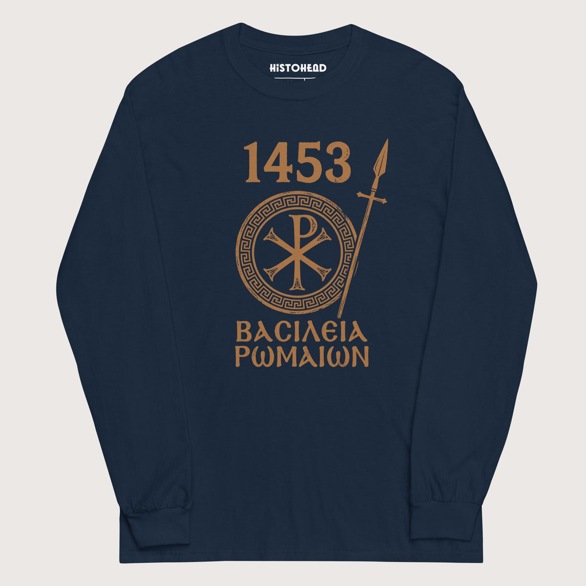 Navy 1453 Empire of the Romans in Greek - Long Sleeve - history buff gift by HistoHead