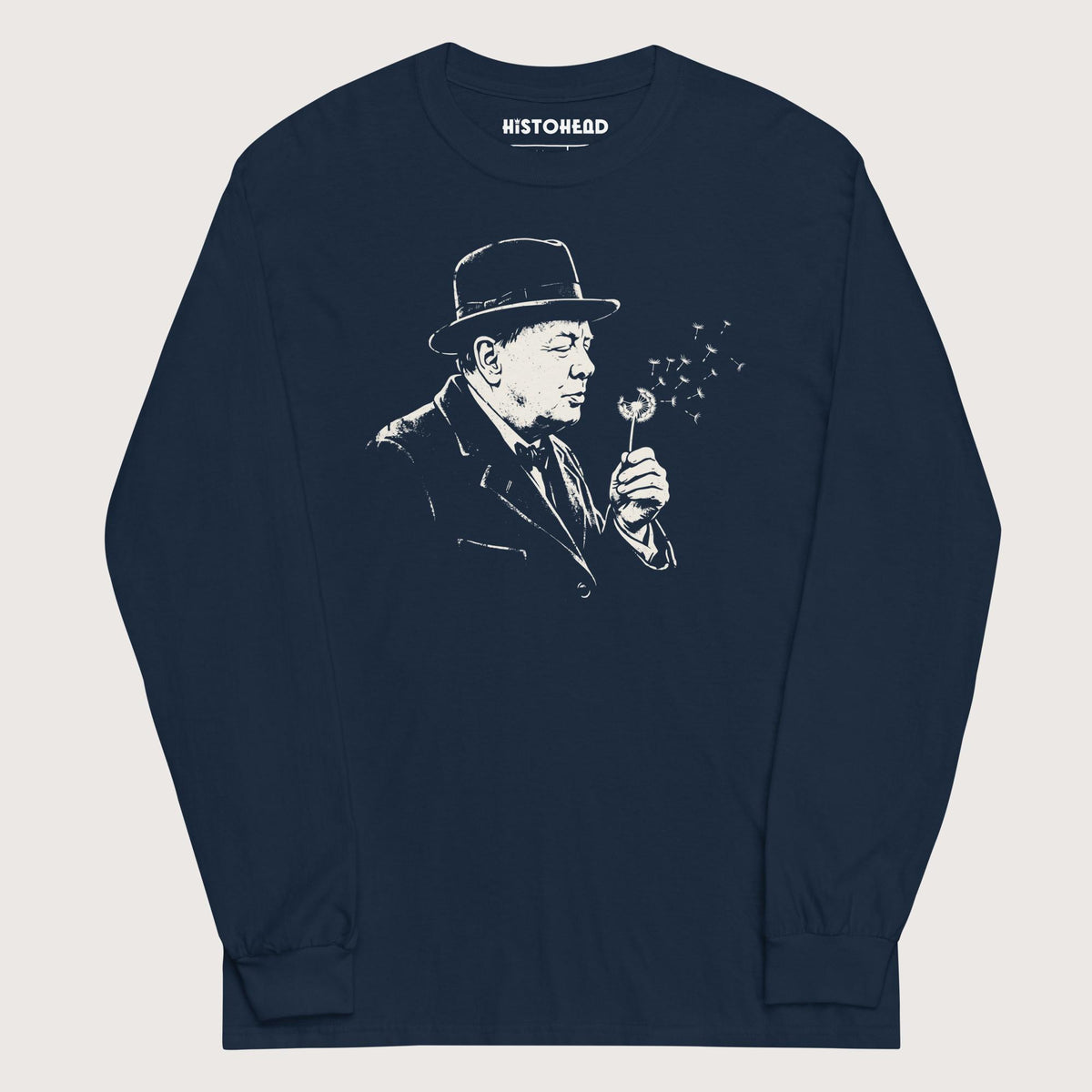 Navy Winston Churchill Blowing Wishes - Long Sleeve - history buff gift by HistoHead