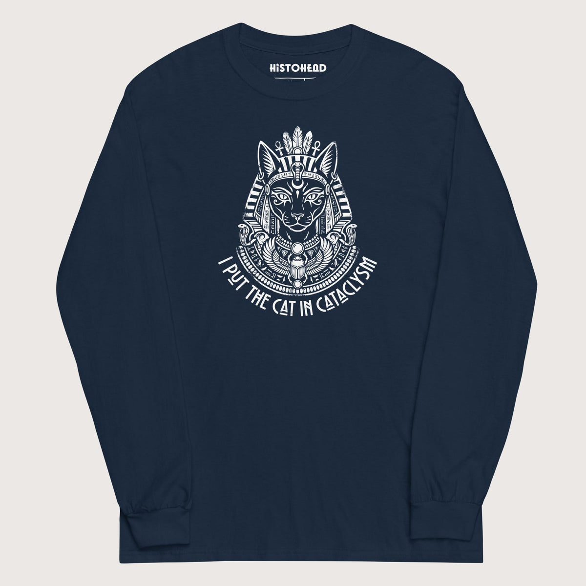 Navy Bastet I Put the Cat in Cataclysm - Long Sleeve - history buff gift by HistoHead