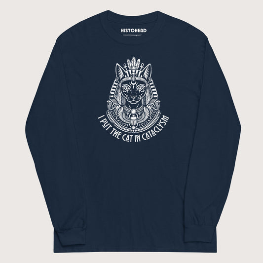 Navy Bastet I Put the Cat in Cataclysm - Long Sleeve - history buff gift by HistoHead