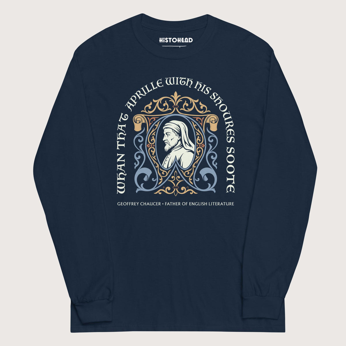Navy Geoffrey Chaucer - Long Sleeve - history buff gift by HistoHead