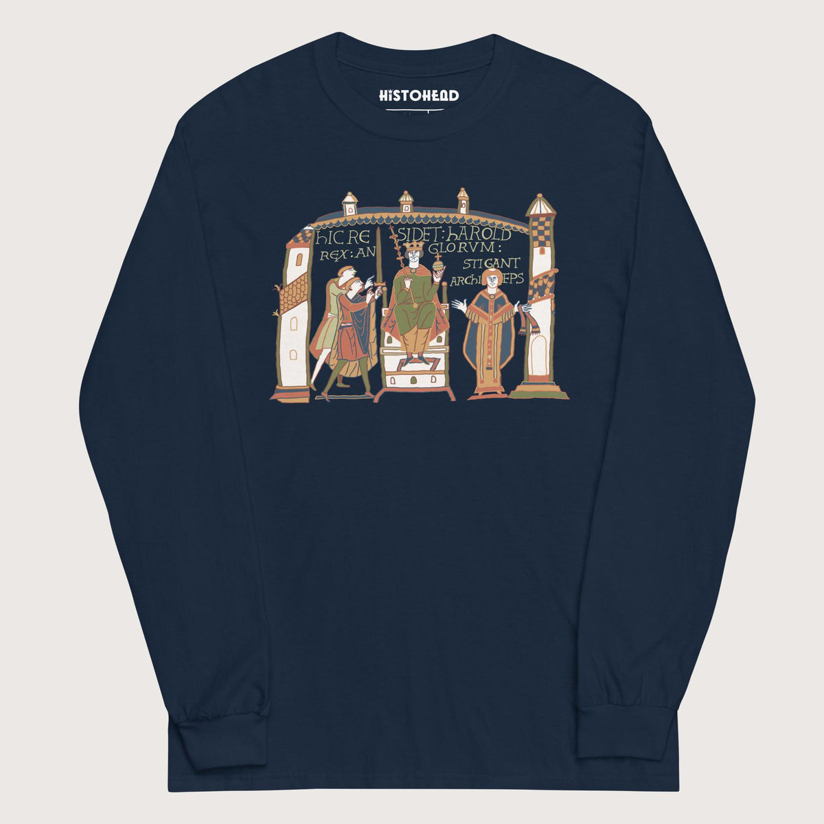 Navy Here Sits Throned Harold King of the English Bayeux Tapestry - Long Sleeve - history buff gift by HistoHead