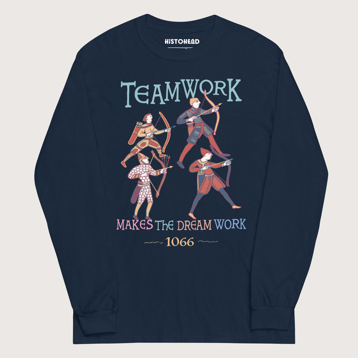 Navy Bayeux Tapestry Teamwork Makes the Dream Work - Long Sleeve - history buff gift by HistoHead