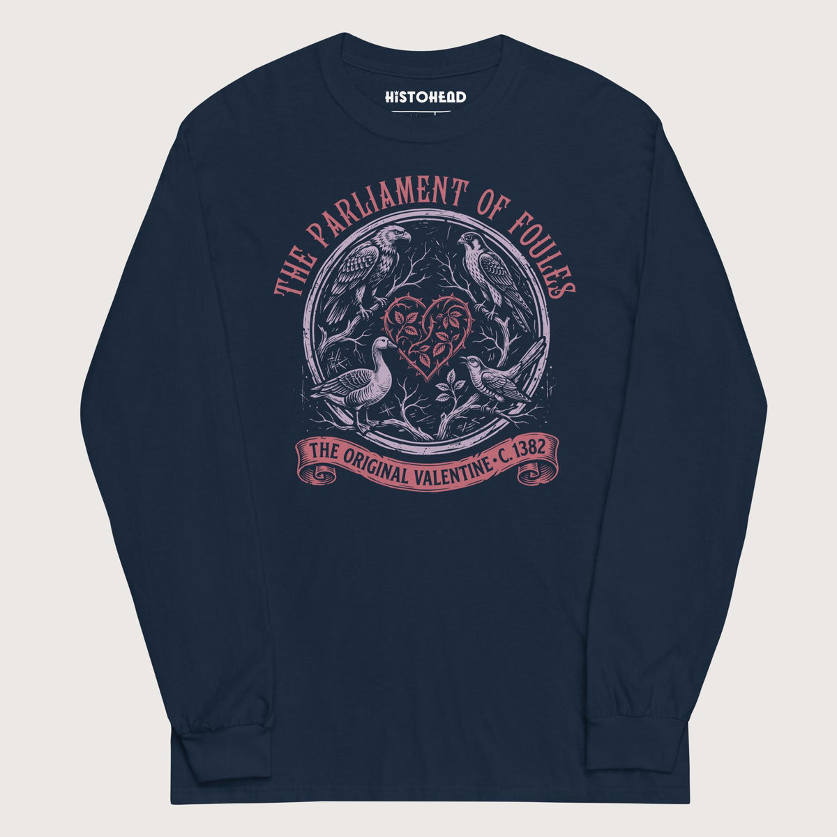 Navy Chaucer Parliament of Foules Valentine - Long Sleeve - history buff gift by HistoHead