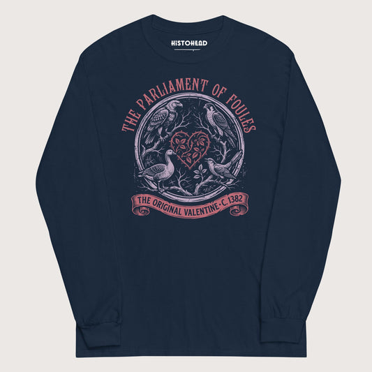 Navy Chaucer Parliament of Foules Valentine - Long Sleeve - history buff gift by HistoHead
