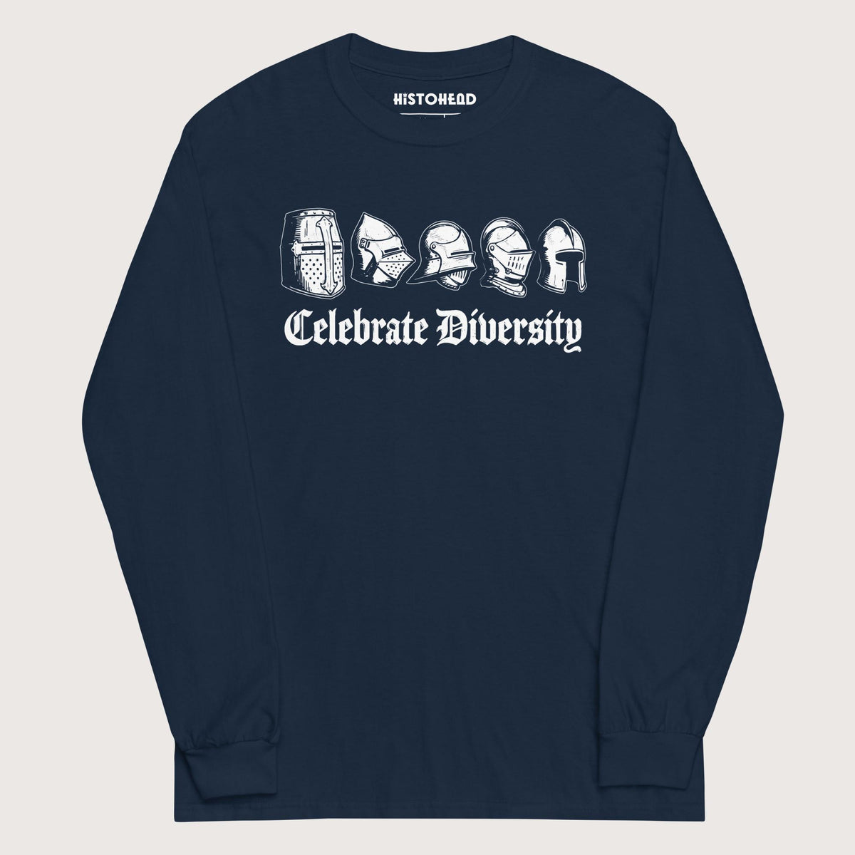 Navy Celebrate Diversity Medieval Helmets Edition - Long Sleeve - history buff gift by HistoHead