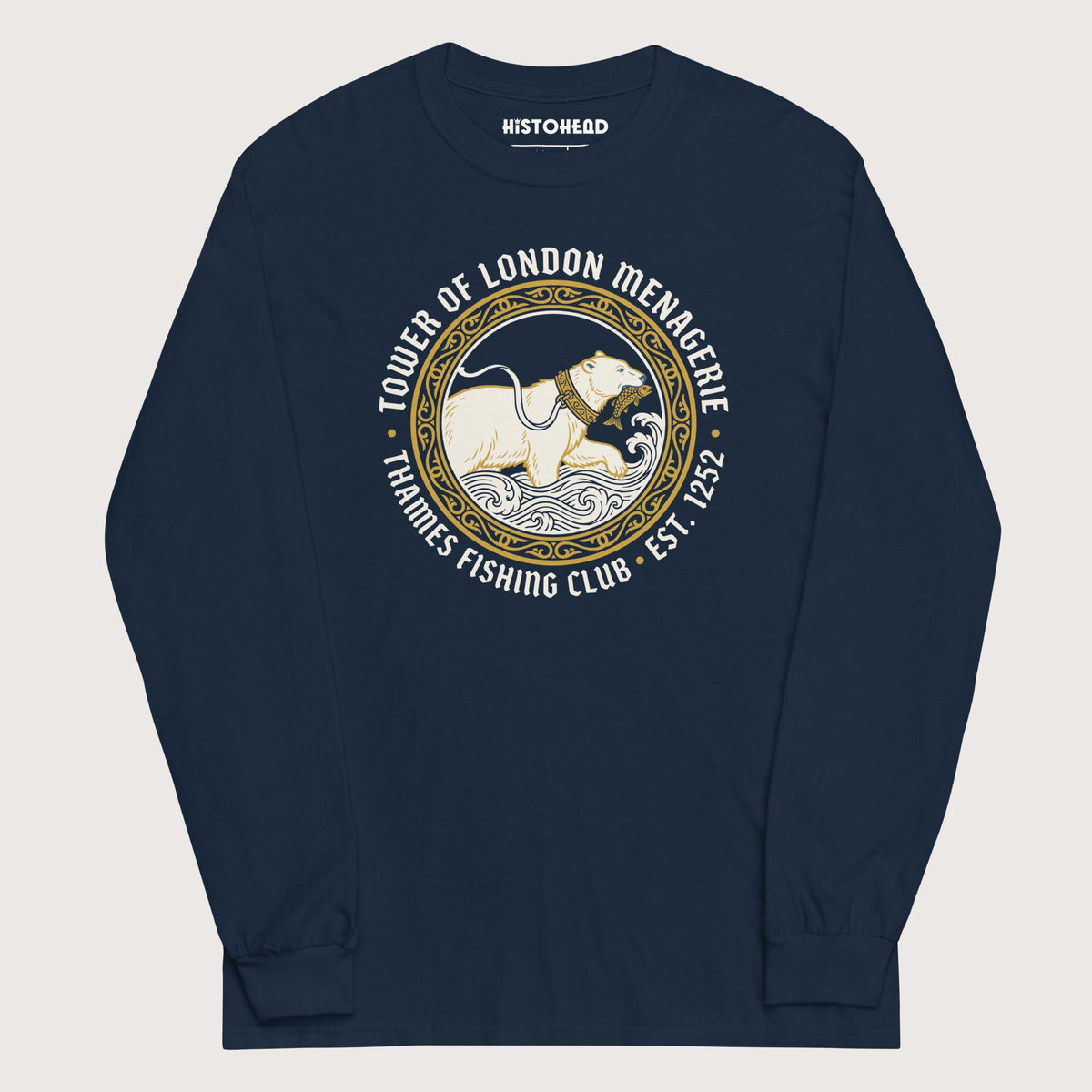 Navy Tower Of London Menagerie Thames Fishing Club - Long Sleeve - history buff gift by HistoHead