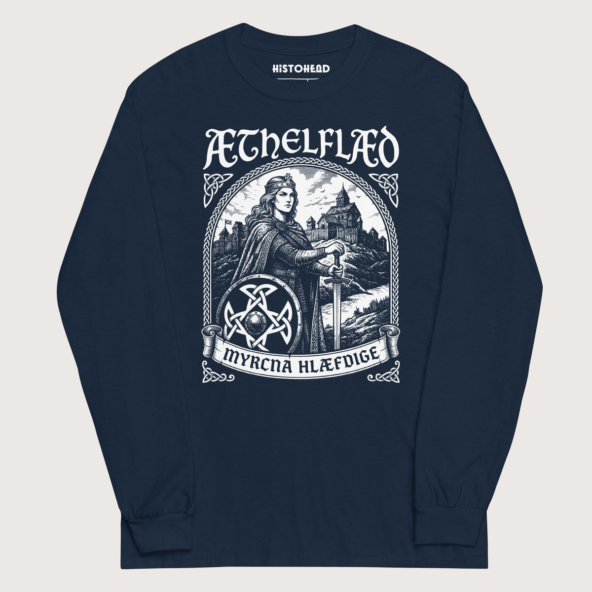 Navy Aethelflaed Lady of the Mercians Old English - Long Sleeve - history buff gift by HistoHead