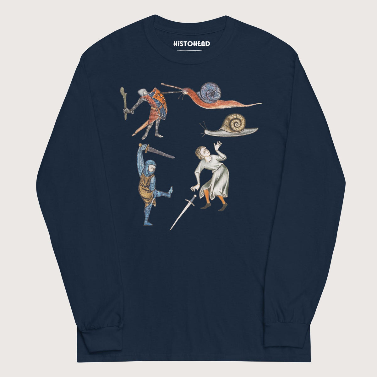 Navy Medieval Marginalia Snail Enemy - Long Sleeve - history buff gift by HistoHead