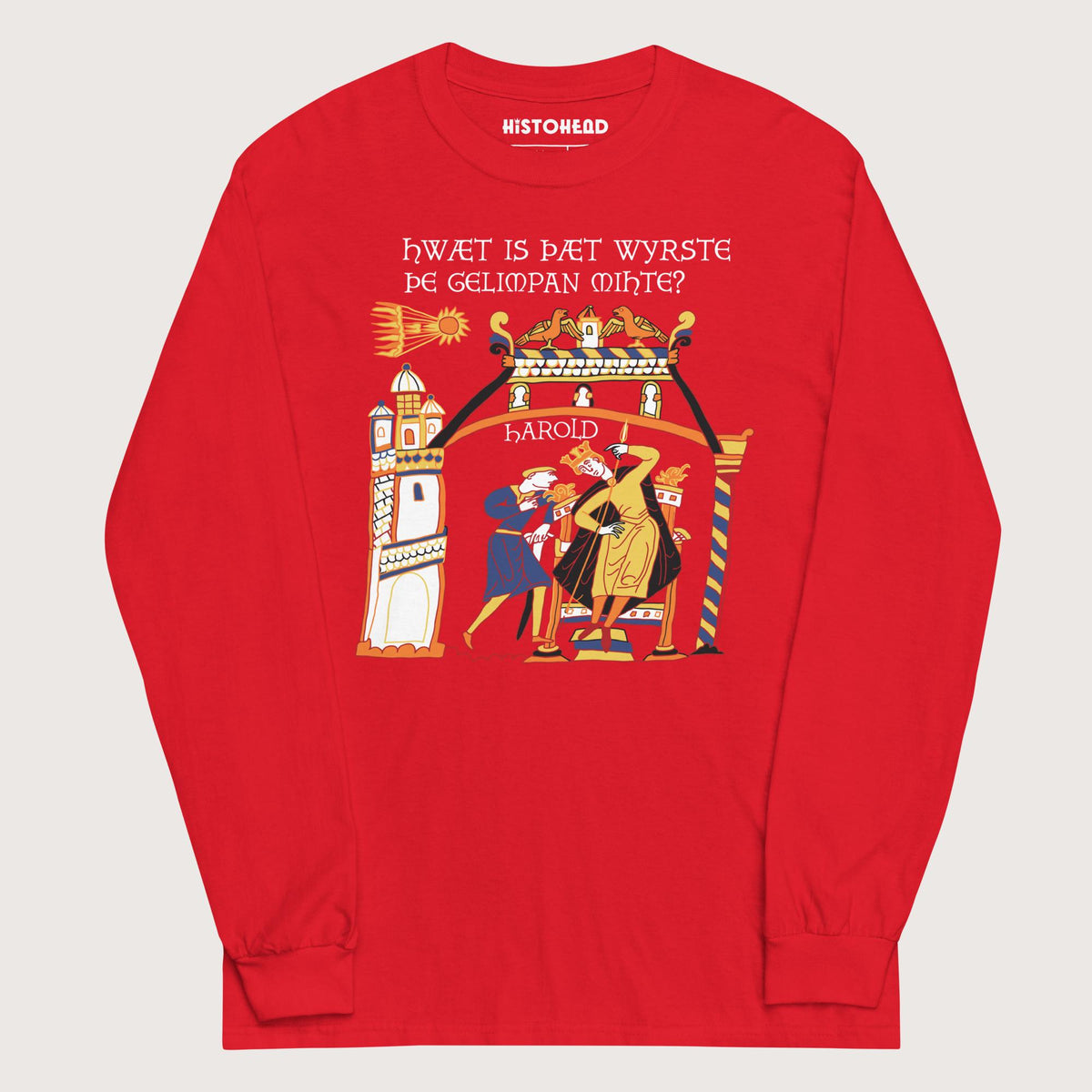 Red Bayeux Tapestry What's the Worst That Could Happen in Old English - Long Sleeve - history buff gift by HistoHead