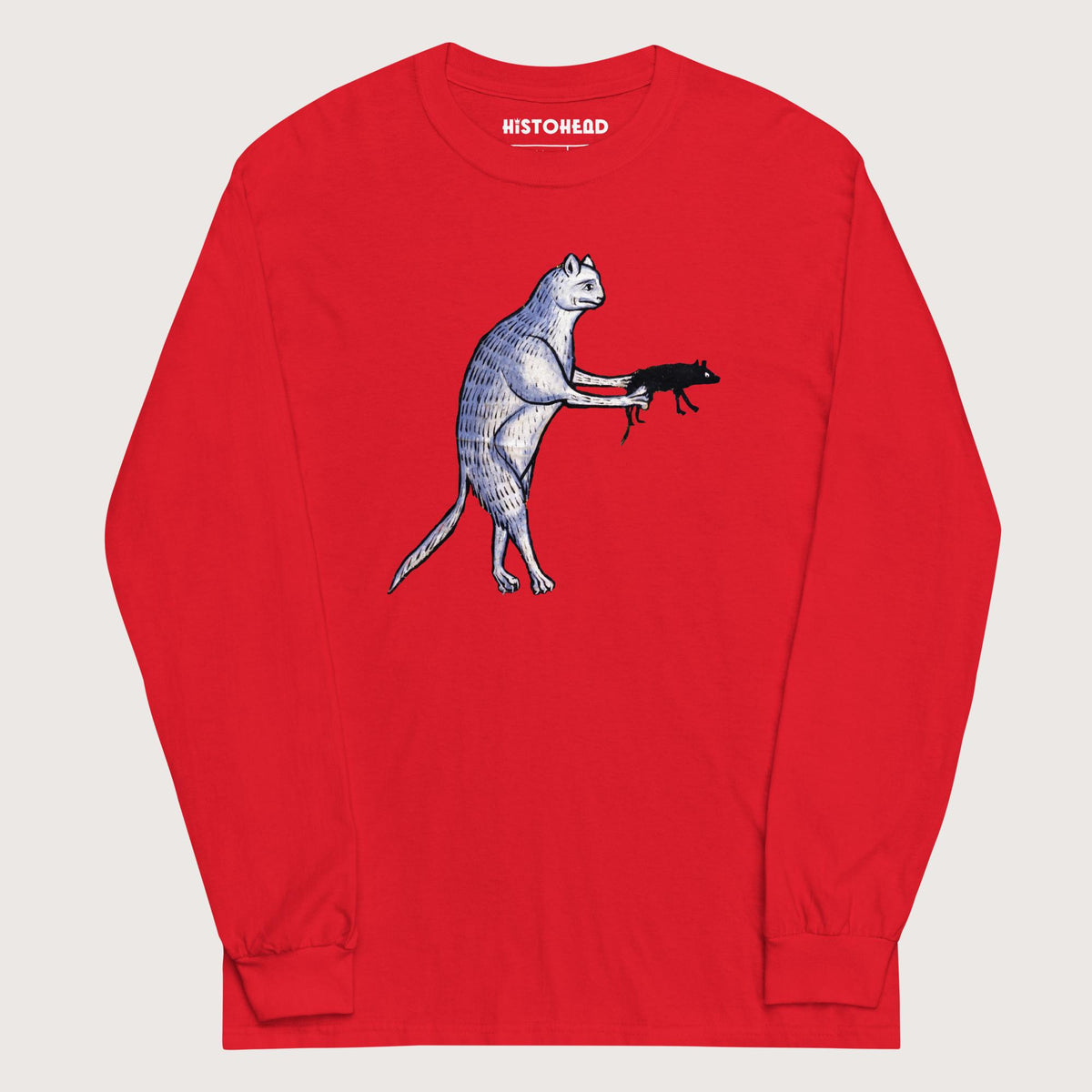 Red Weird Medieval Cat's Mouse-Gun - Long Sleeve - history buff gift by HistoHead