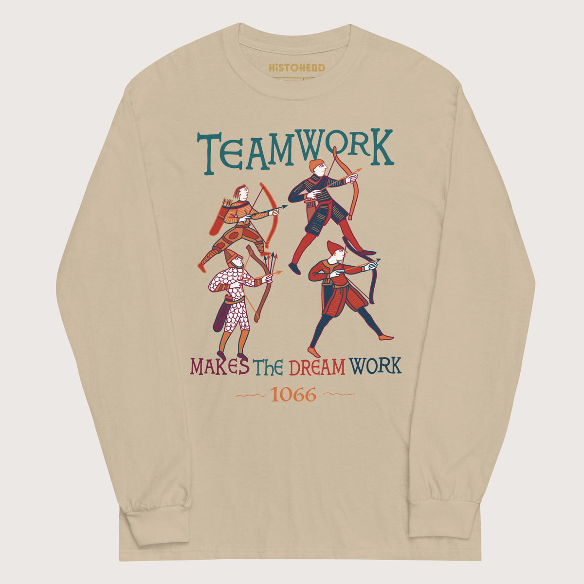 Sand Bayeux Tapestry Teamwork Makes the Dream Work - Long Sleeve - history buff gift by HistoHead