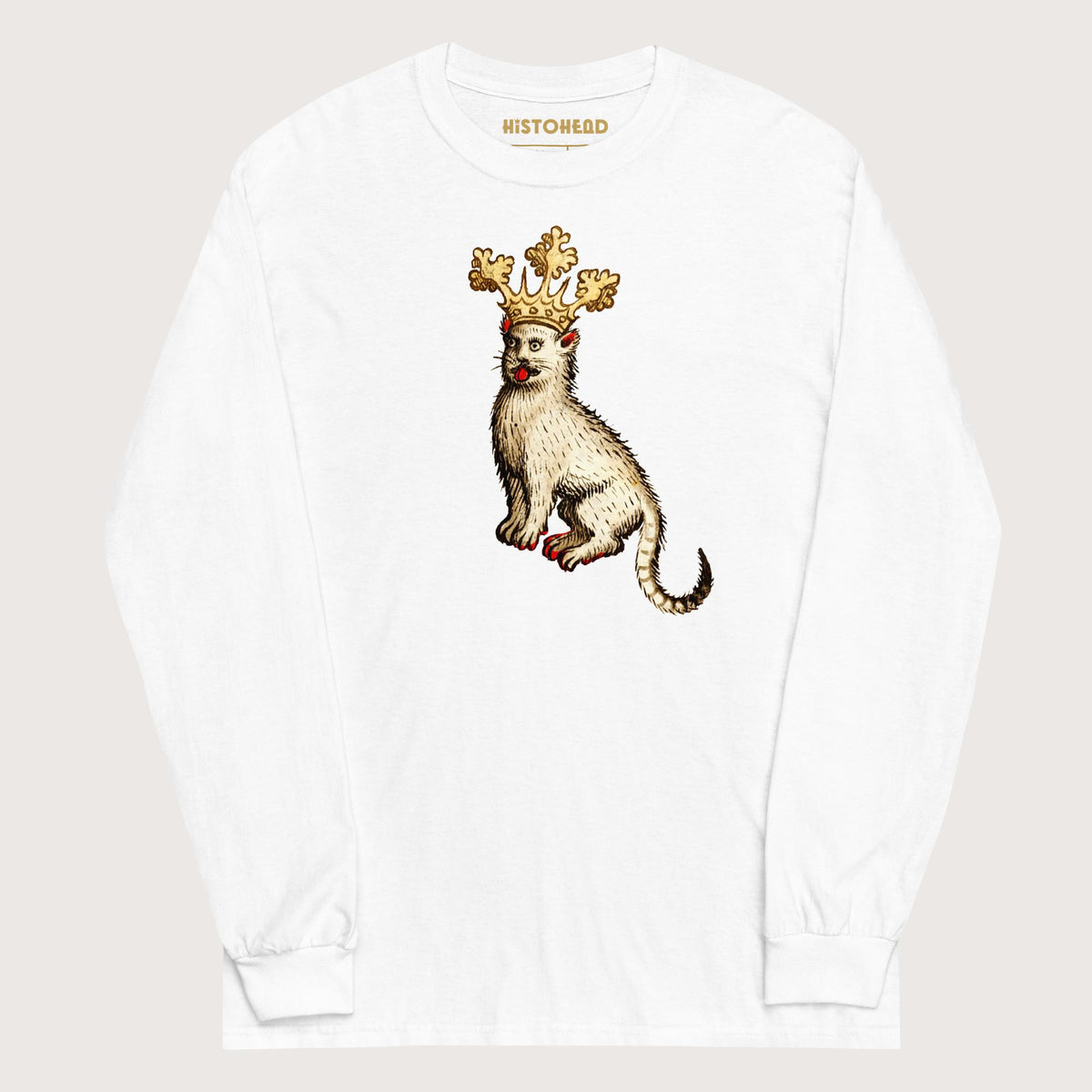 White Medieval Cat King - Long Sleeve - history buff gift by HistoHead
