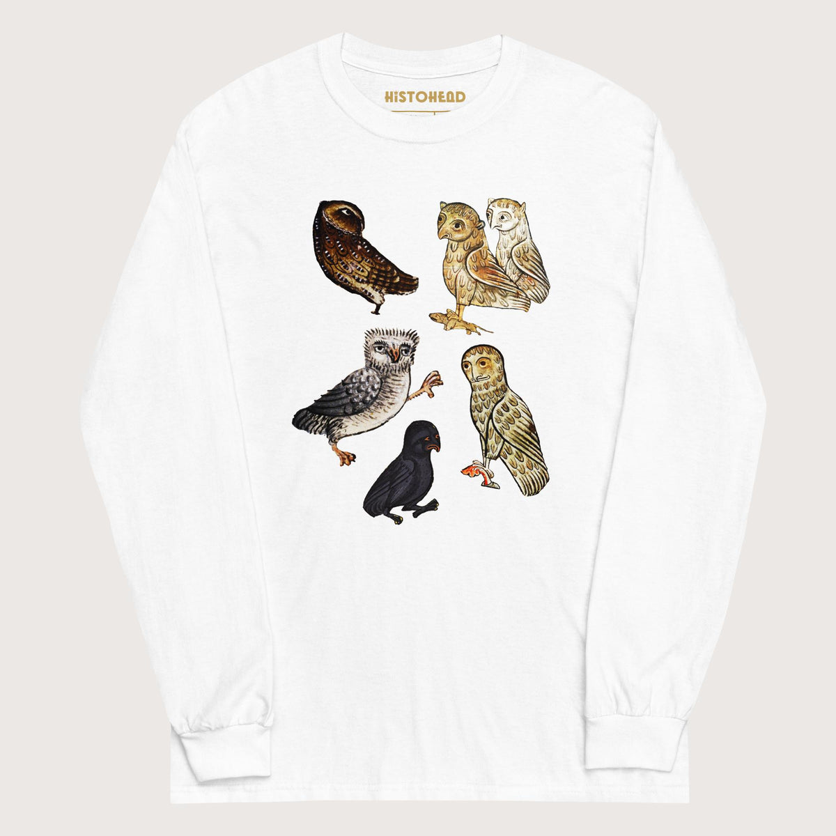 White Weird Medieval Owls - Long Sleeve - history buff gift by HistoHead