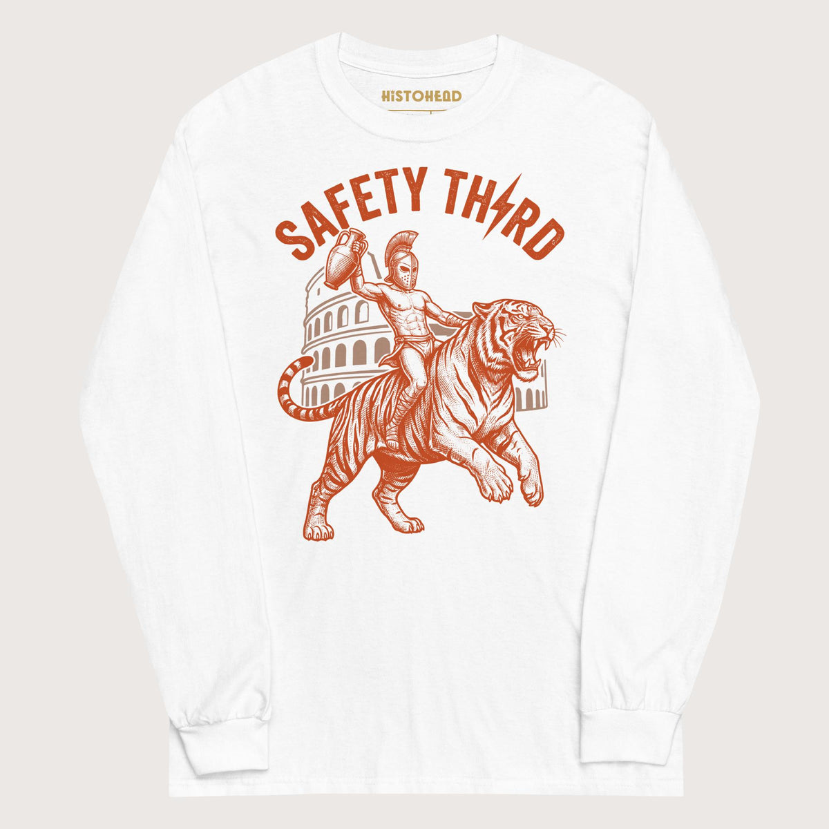 White Gladiator Safety Third - Long Sleeve - history buff gift by HistoHead