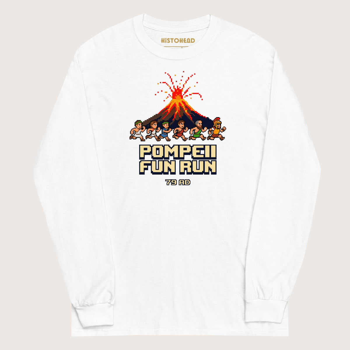 White Pompeii Fun Run Pixel Art - Long Sleeve - history buff gift by HistoHead