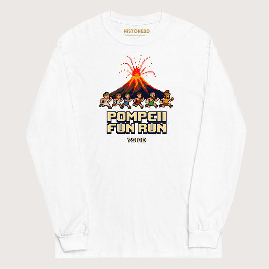 White Pompeii Fun Run Pixel Art - Long Sleeve - history buff gift by HistoHead