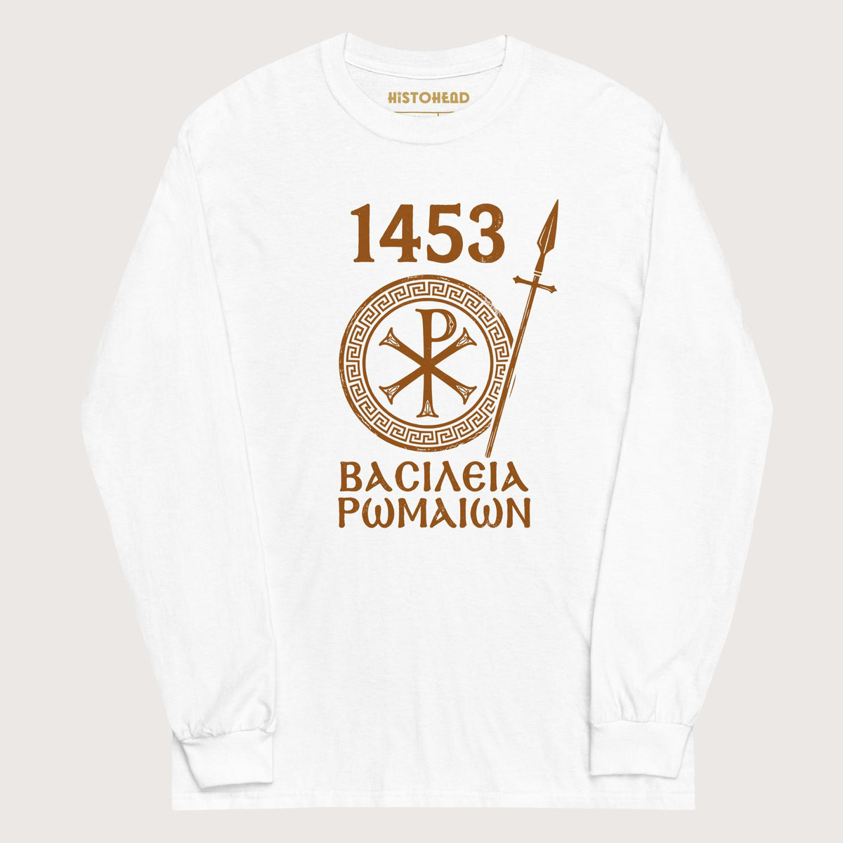White 1453 Empire of the Romans in Greek - Long Sleeve - history buff gift by HistoHead