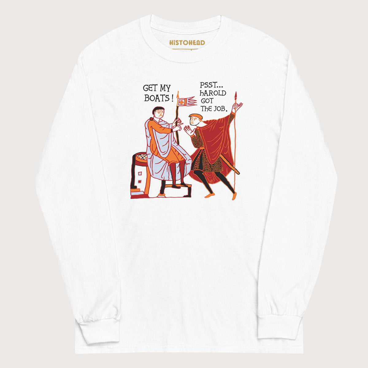 White Bayeux Tapestry Harold Got the Job - Long Sleeve - history buff gift by HistoHead