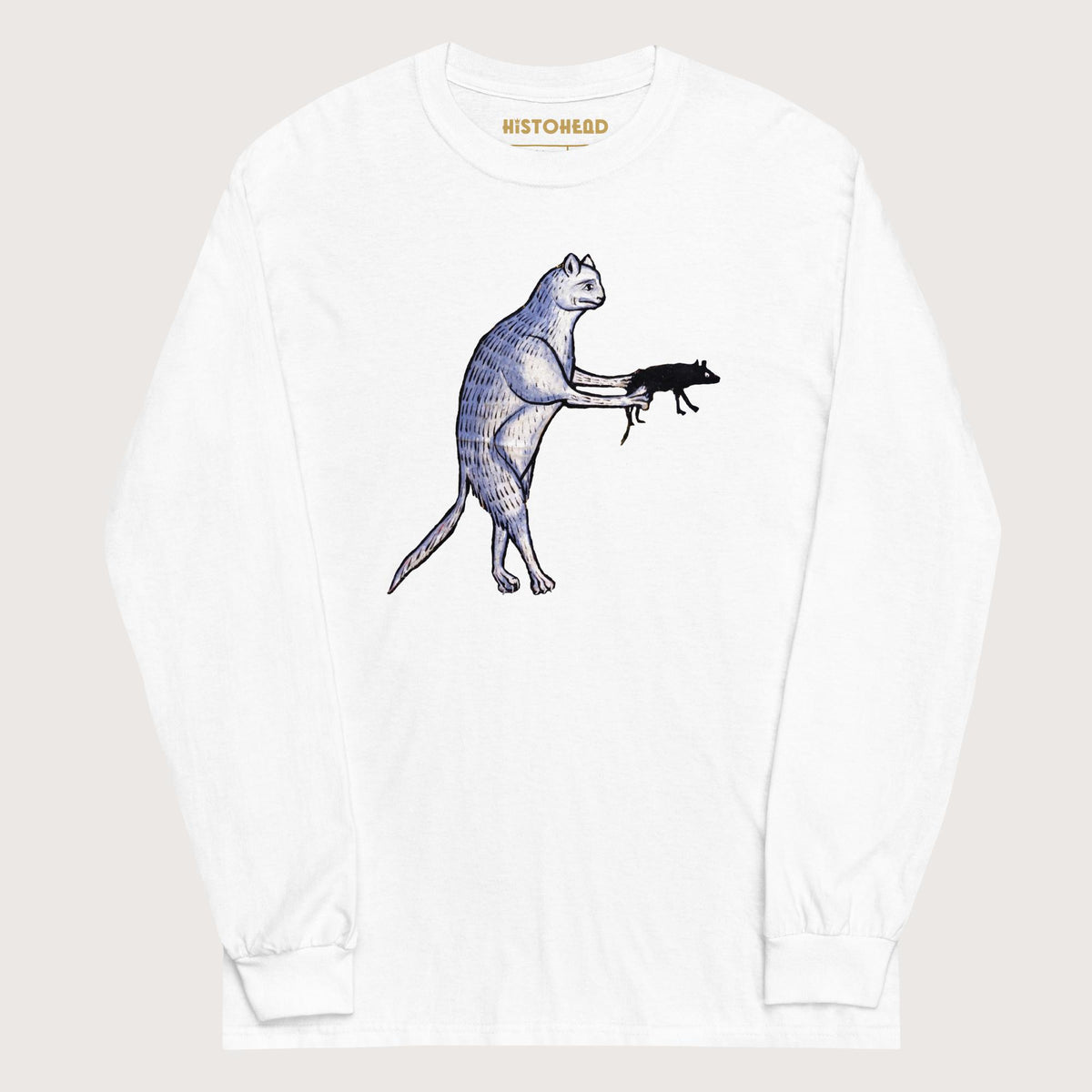 White Weird Medieval Cat's Mouse-Gun - Long Sleeve - history buff gift by HistoHead