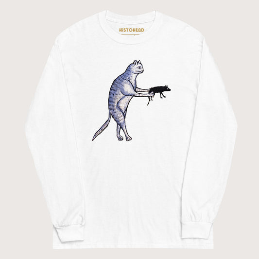 White Weird Medieval Cat's Mouse-Gun - Long Sleeve - history buff gift by HistoHead