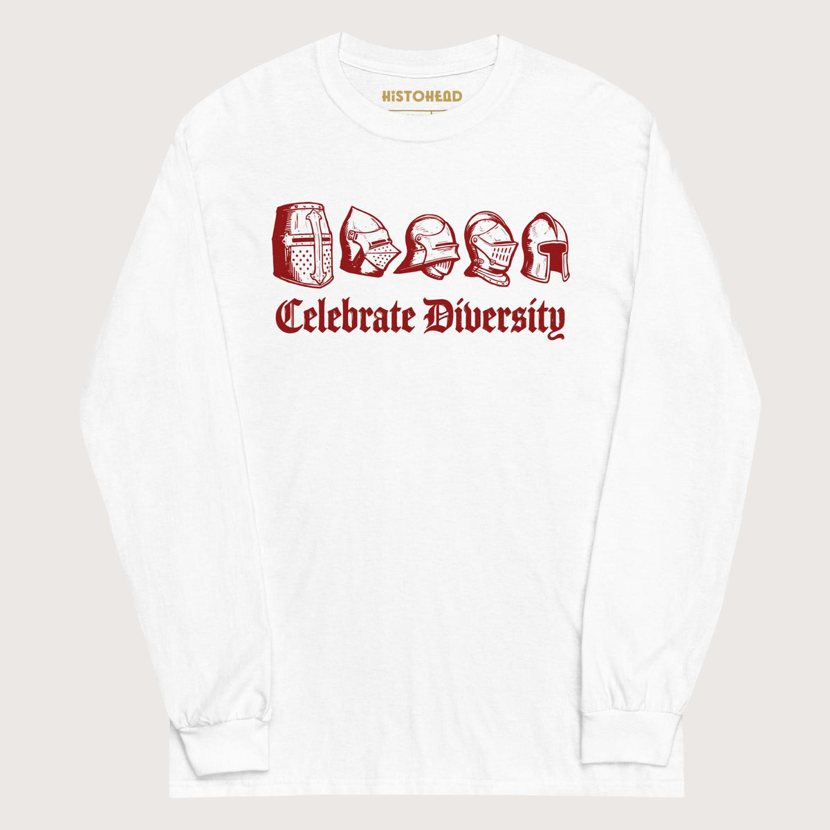 White Celebrate Diversity Medieval Helmets Edition - Long Sleeve - history buff gift by HistoHead