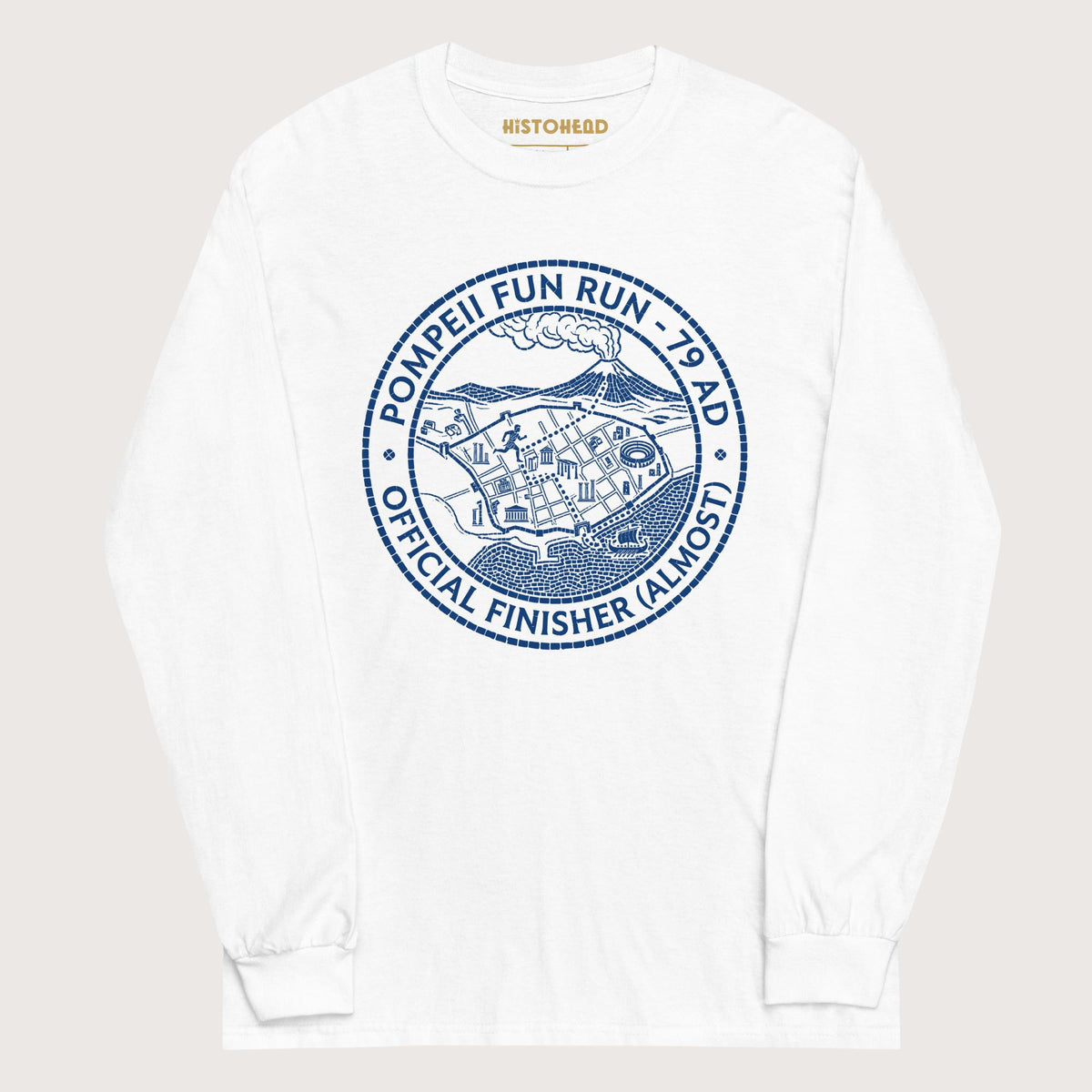 White Pompeii Fun Run Official Finisher - Long Sleeve - history buff gift by HistoHead