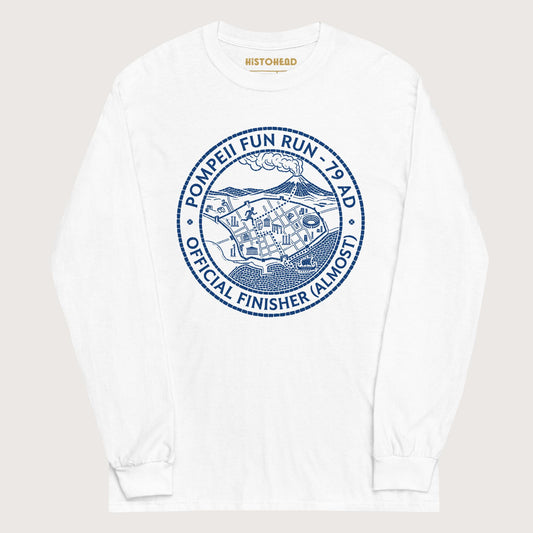 White Pompeii Fun Run Official Finisher - Long Sleeve - history buff gift by HistoHead