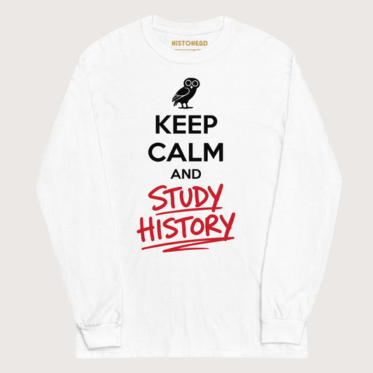 White Keep Calm and Study History - Long Sleeve - history buff gift by HistoHead