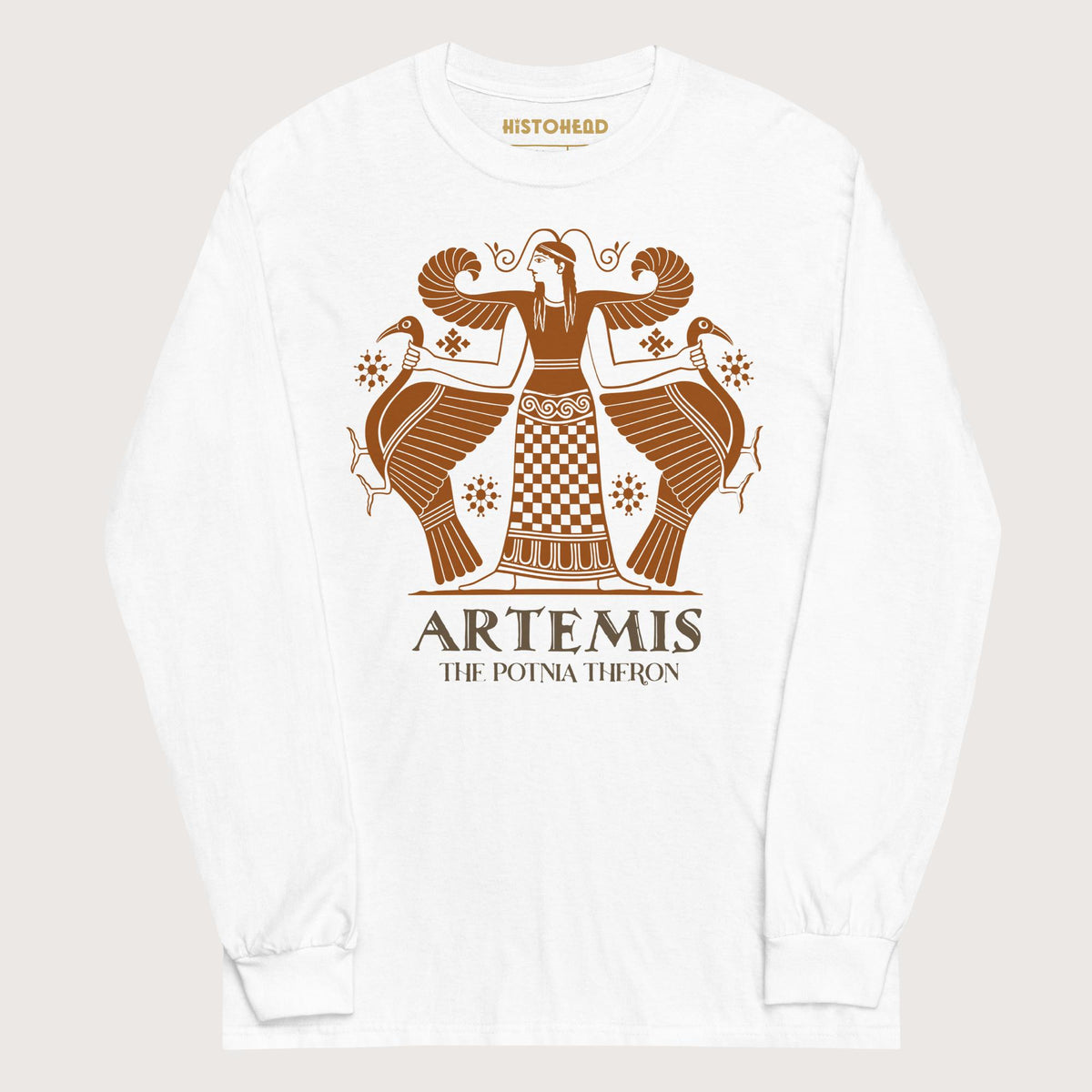 White Artemis the Potnia Theron Pottery Art - Long Sleeve - history buff gift by HistoHead