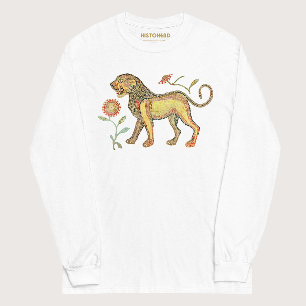 White Ancient Roman Mosaic Lion - Long Sleeve - history buff gift by HistoHead