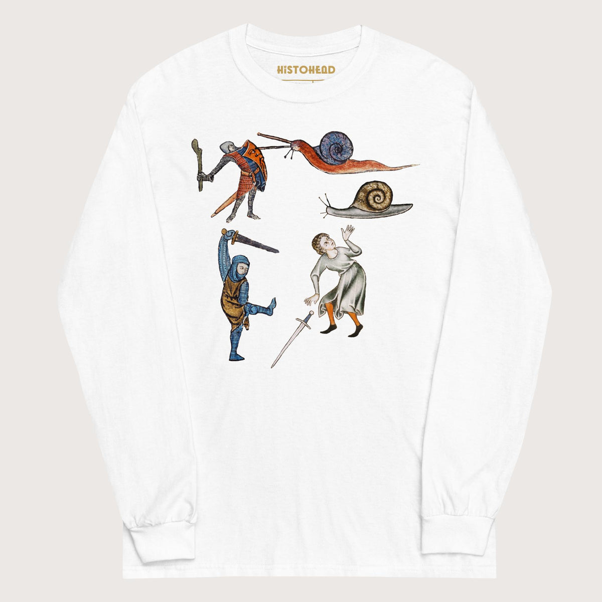 White Medieval Marginalia Snail Enemy - Long Sleeve - history buff gift by HistoHead