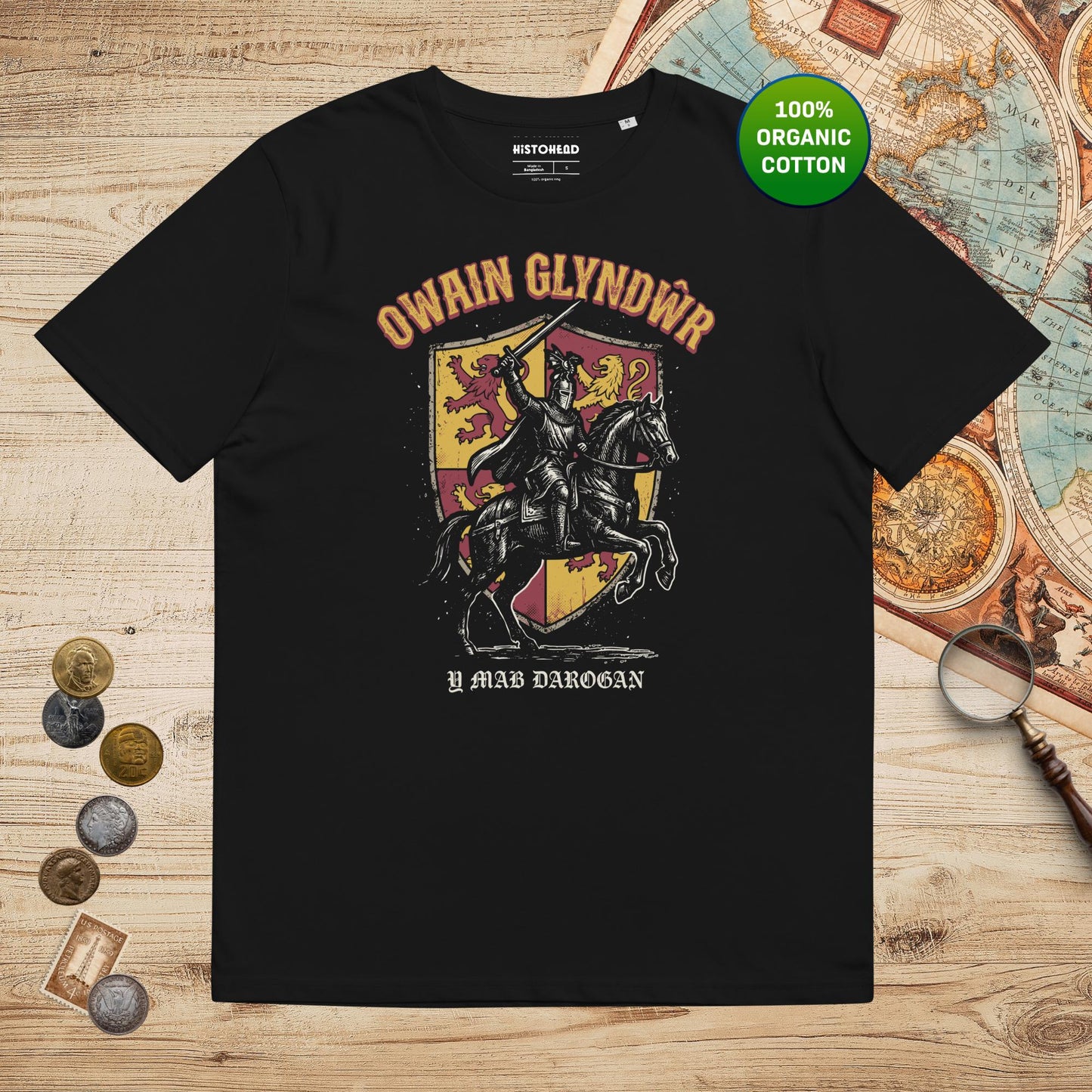 Black Owain Glyndwr - Organic Tee - history buff gift by HistoHead