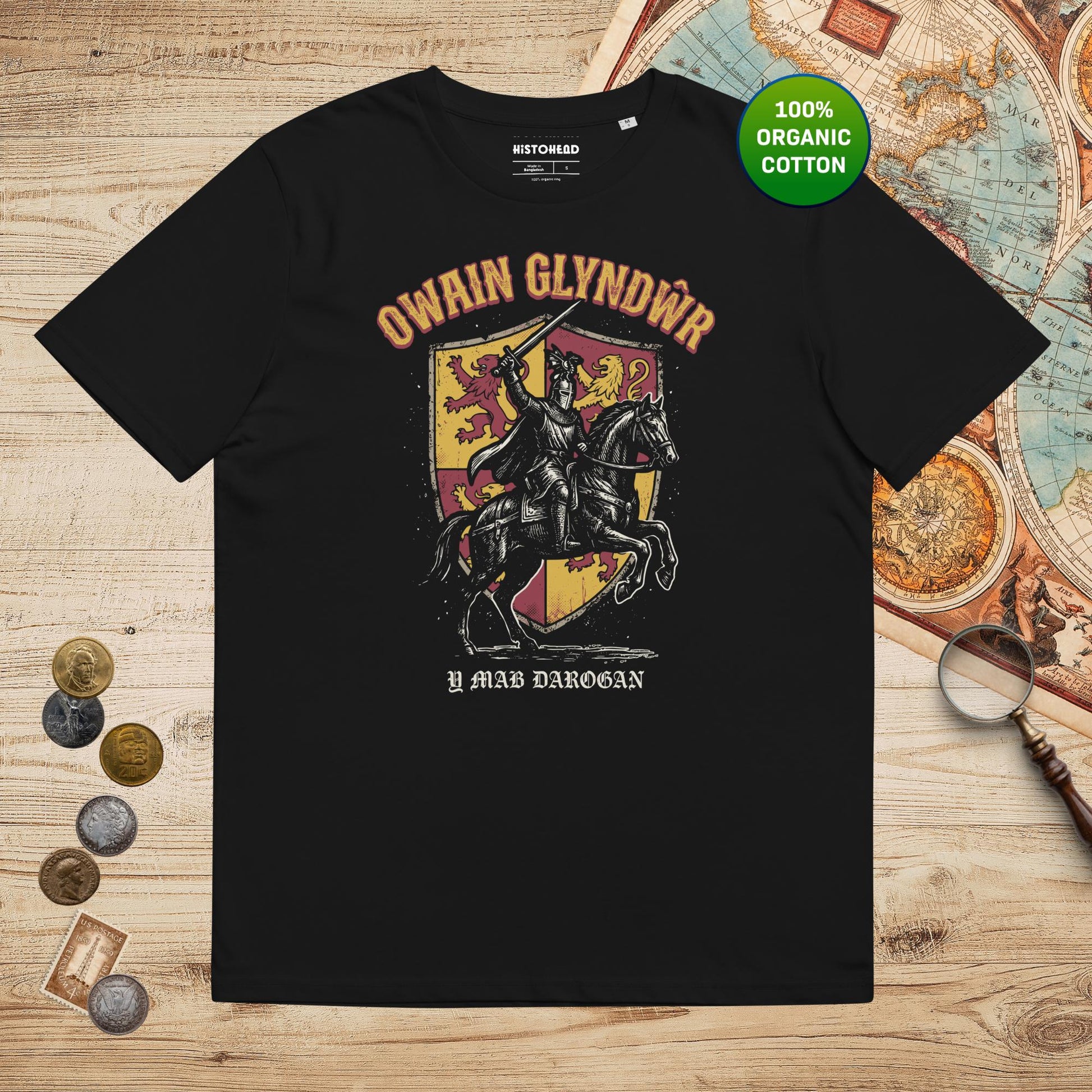 Black Owain Glyndwr - Organic Tee - history buff gift by HistoHead