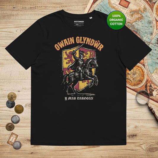 Black Owain Glyndwr - Organic Tee - history buff gift by HistoHead