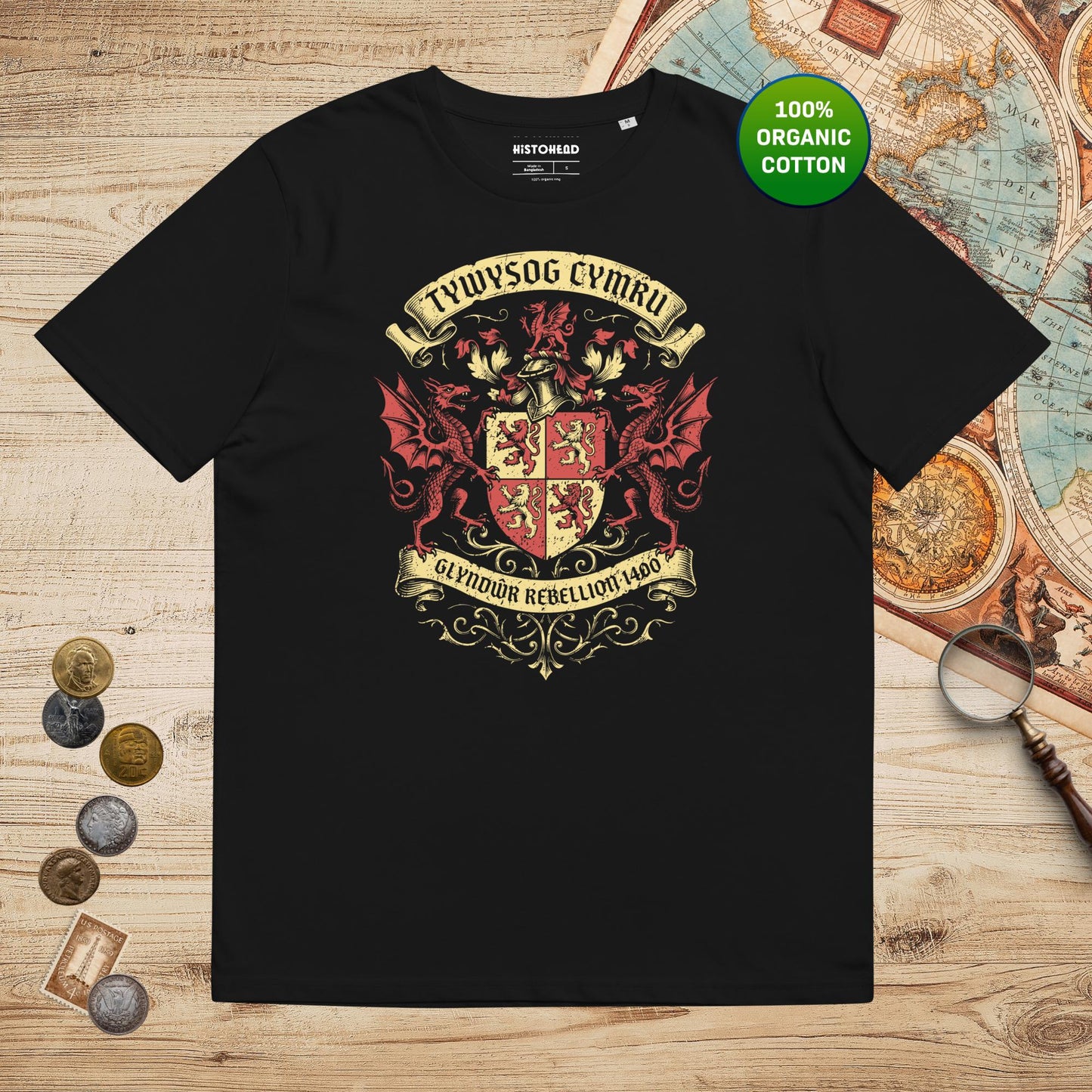 Black Glyndwr Rebellion 1400 - Organic Tee - history buff gift by HistoHead