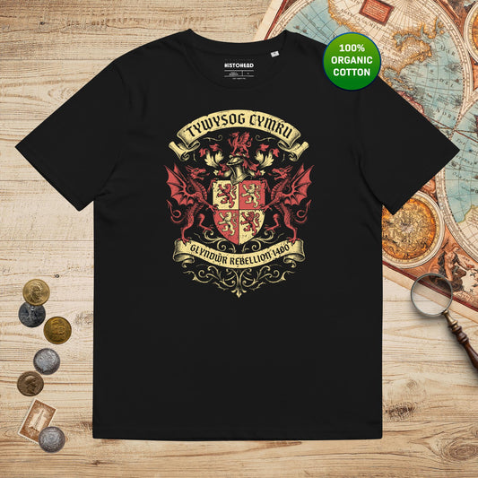 Black Glyndwr Rebellion 1400 - Organic Tee - history buff gift by HistoHead