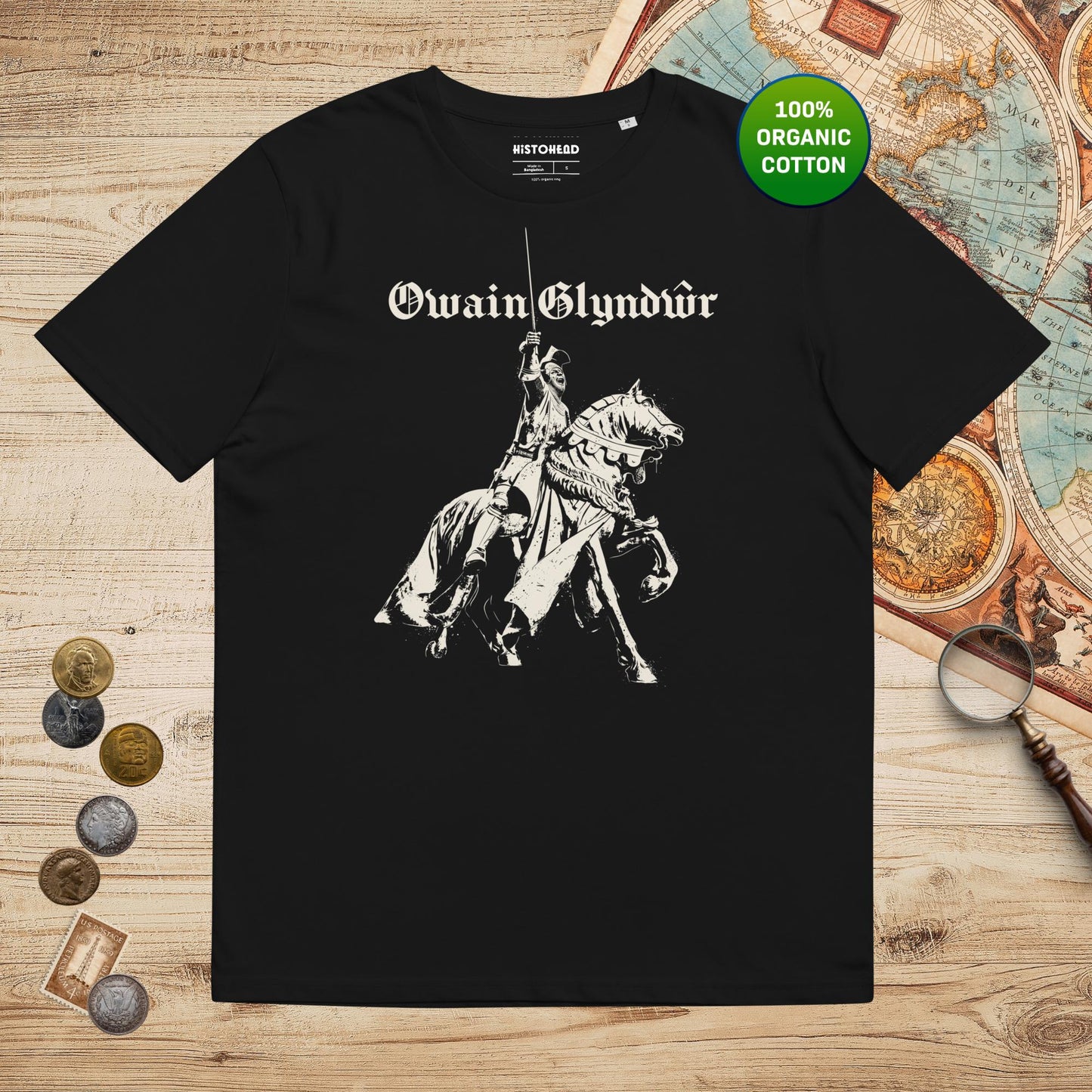 Black Owain Glyndŵr Statue - Organic Tee - history buff gift by HistoHead