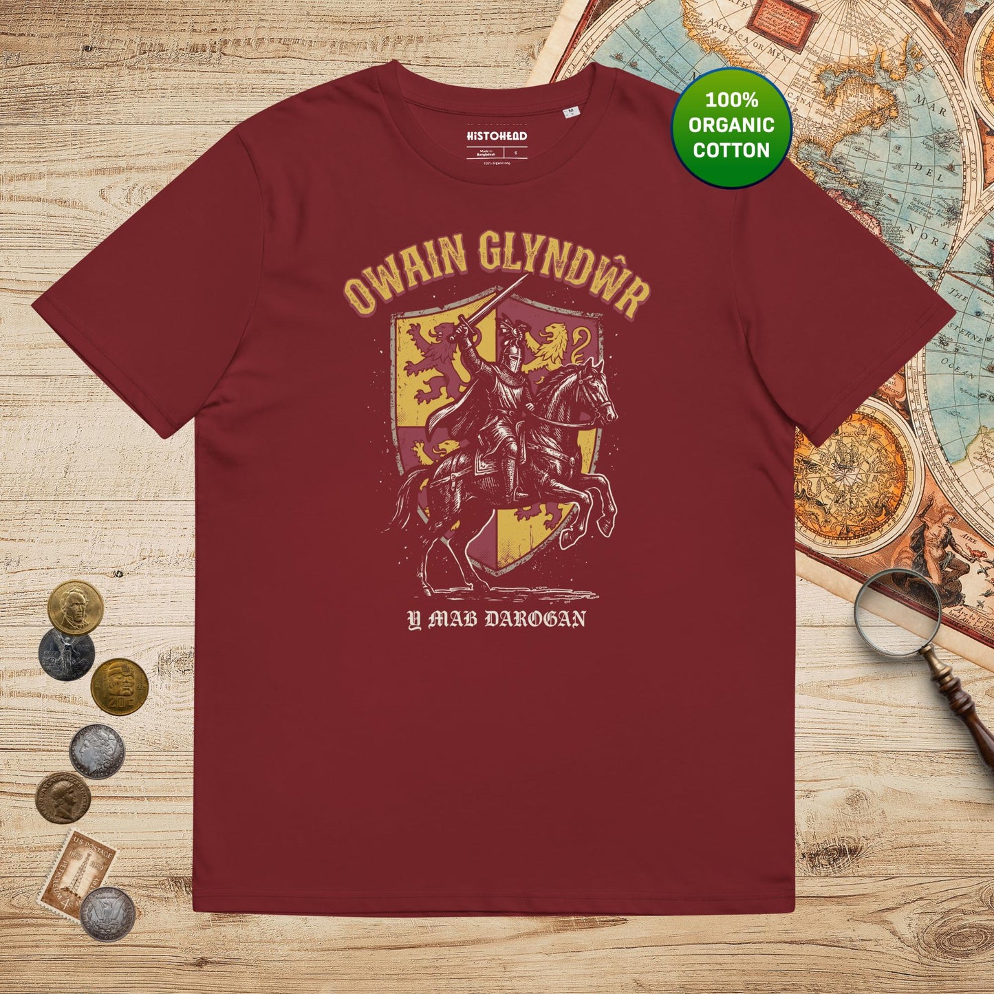 Burgundy Owain Glyndwr - Organic Tee - history buff gift by HistoHead