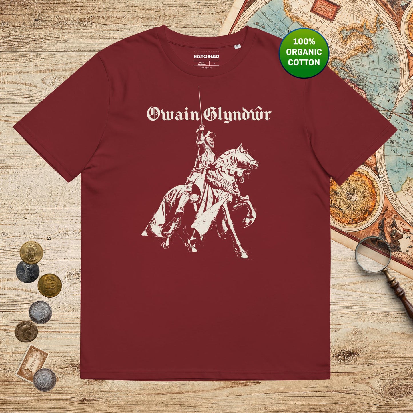 Burgundy Owain Glyndŵr Statue - Organic Tee - history buff gift by HistoHead