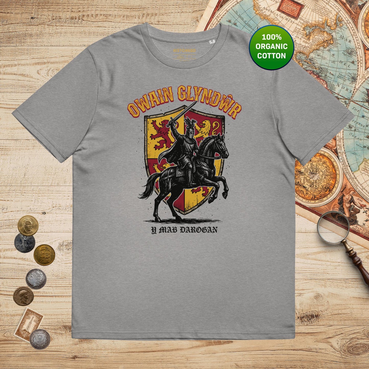 Heather Grey Owain Glyndwr - Organic Tee - history buff gift by HistoHead