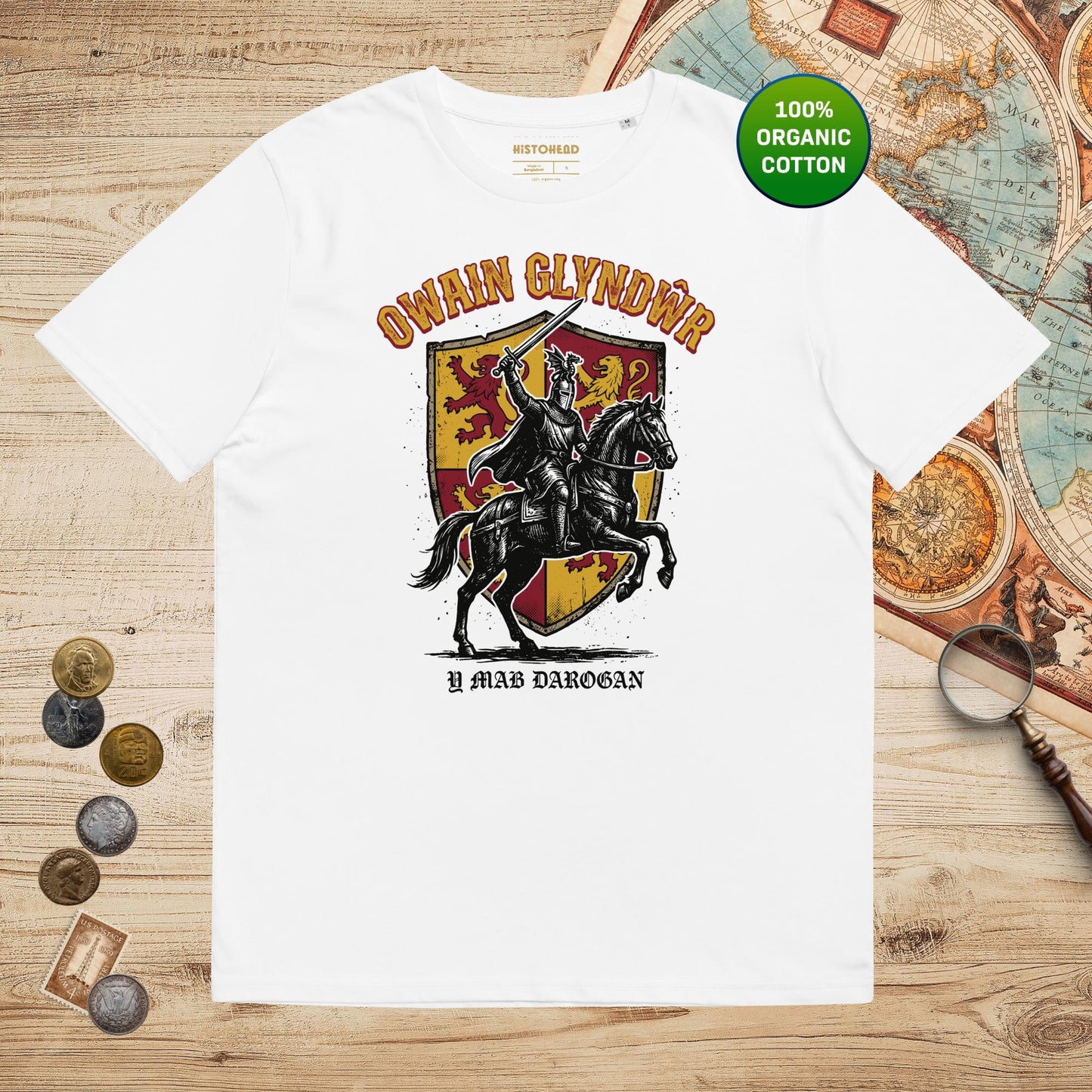 White Owain Glyndwr - Organic Tee - history buff gift by HistoHead