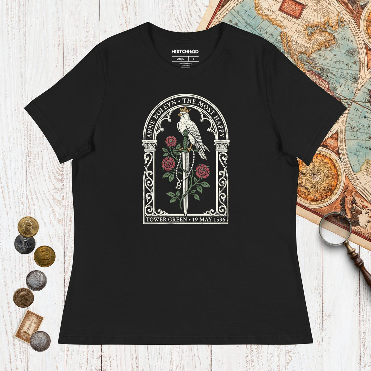 Black Anne Boleyn Falcon - Women's Tee - history buff gift by HistoHead