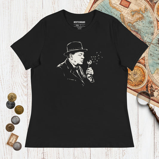 Black Winston Churchill Blowing Wishes - Women's Tee - history buff gift by HistoHead