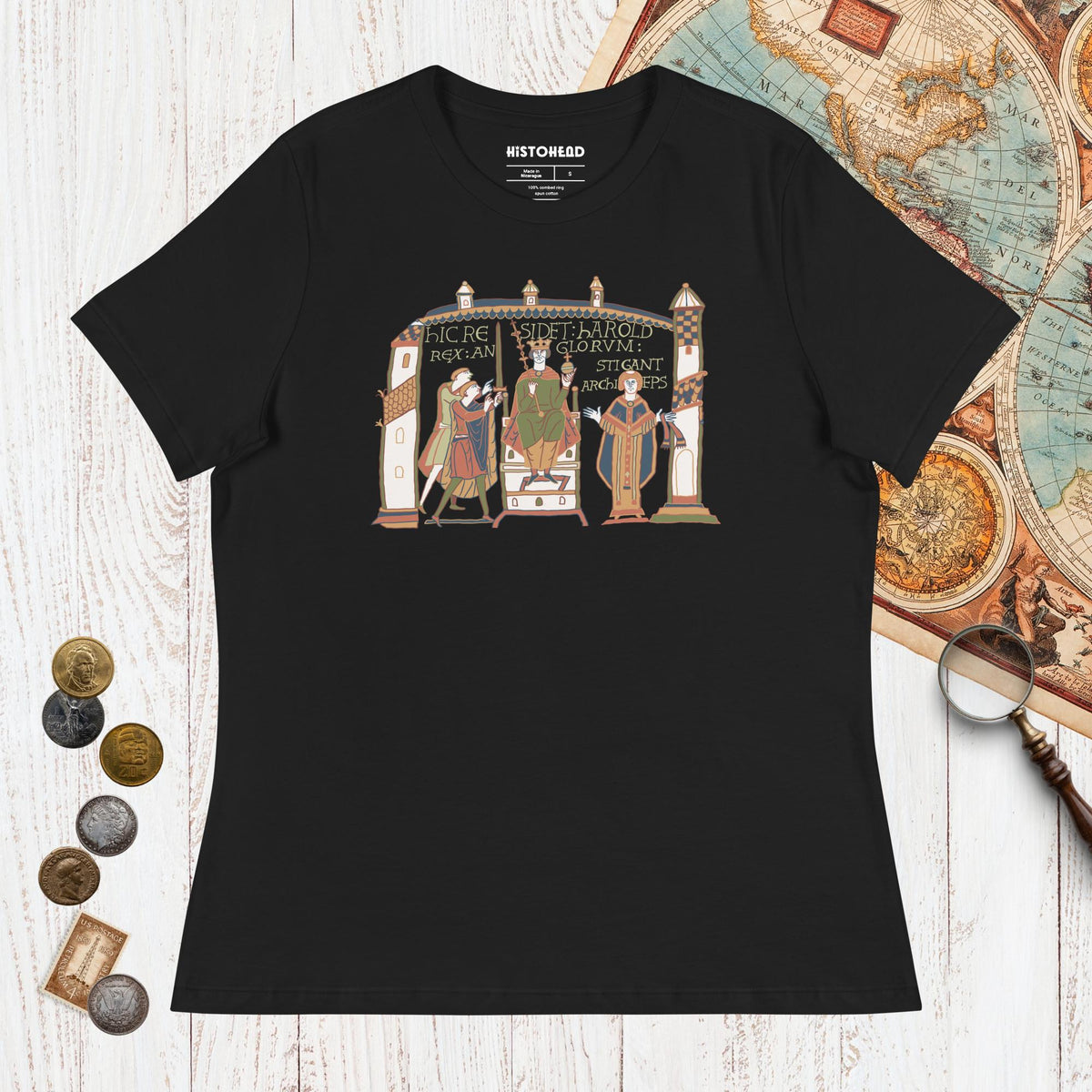 Black Here Sits Throned Harold King of the English Bayeux Tapestry - Women's Tee - history buff gift by HistoHead