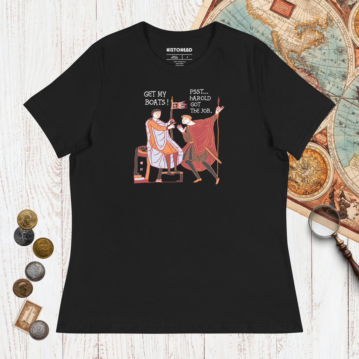 Black Bayeux Tapestry Harold Got the Job - Women's Tee - history buff gift by HistoHead