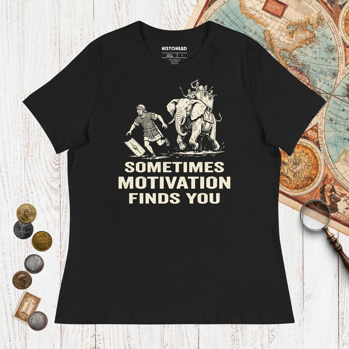 Black Motivation Finds You War Elephant Edition - Women's Tee - history buff gift by HistoHead