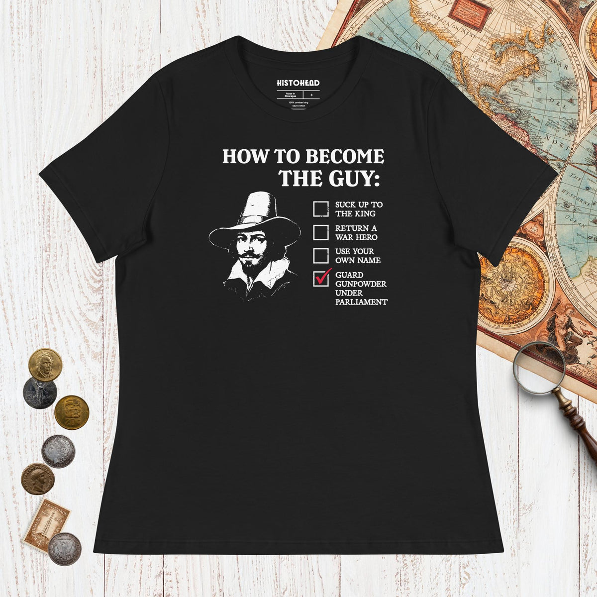 Black Guy Fawkes How to Become the Guy - Women's Tee - history buff gift by HistoHead